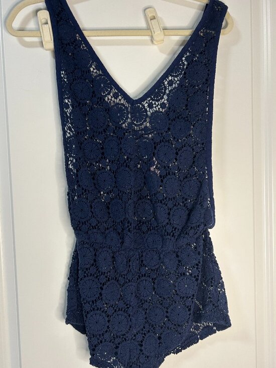 Victoria's Secret Other - Victoria's Secret Navy Blue Open Knit Shorts Romper Cover Up Size M EUC